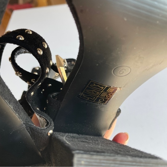 Pretty Little Things Black Studded Ankle Wrap Heels - Picture 7 of 9